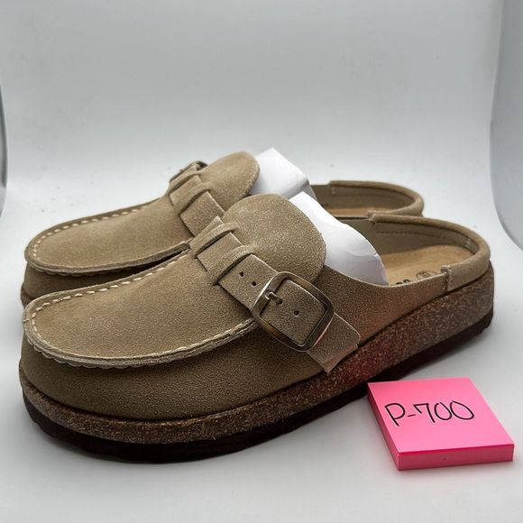 CUSHIONAIRE Women's Genuine Leather Cork Footbed Clog with Comfort 6.5 WIDE TAUP - Picture 3 of 7